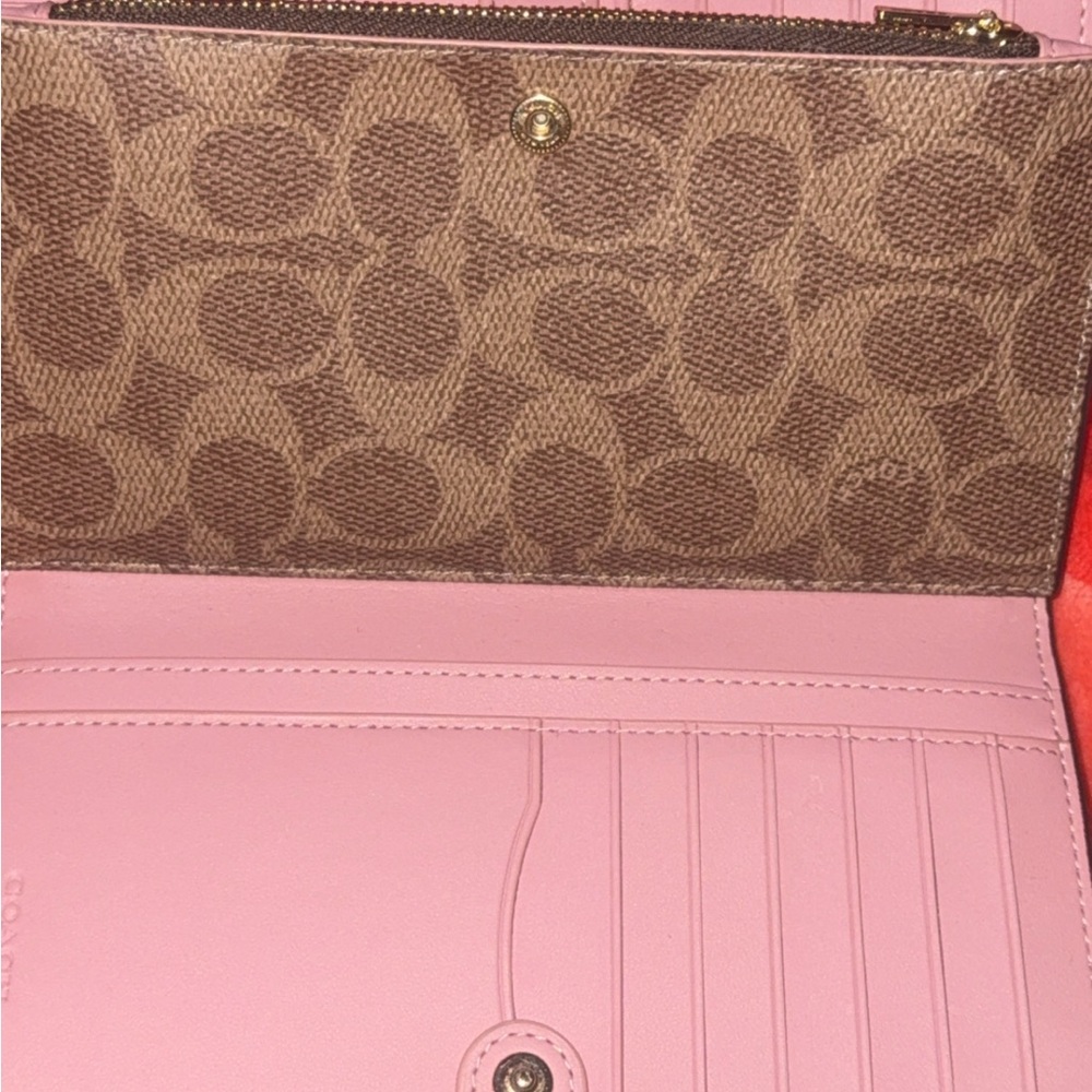 Coach Pink Pebbled Leather Wallet with Gold Logo - Picture 8 of 9